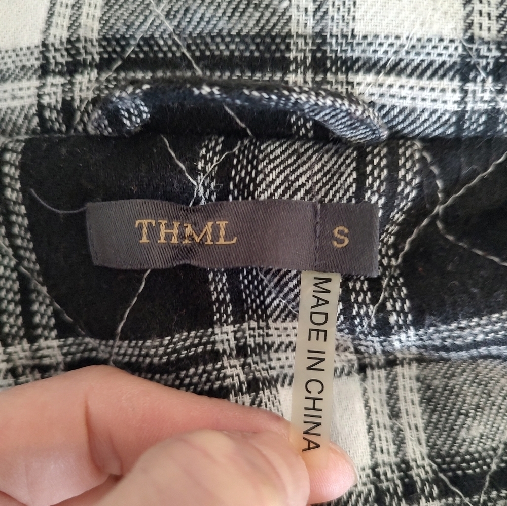 THML Croquet Style Quilted Sweater Vest Small Gray Plaid Lined Pocket Full Zip - Picture 6 of 9